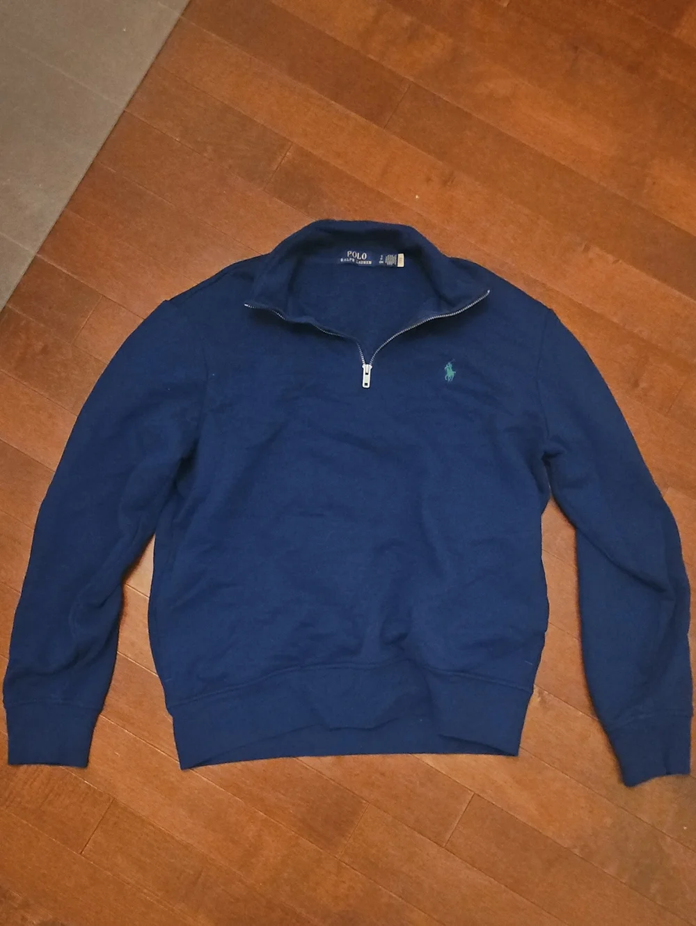 Polo by Ralph Lauren Navy Quarter-Zip Sweater with Green Logo
